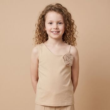Girls Gold Rose Applique Top