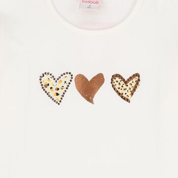 Girls Ivory Heart Long Sleeve Top