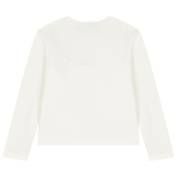 Girls Ivory Embroidered Floral Long Sleeve Top