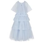 Girls Blue Tiered & Sequinned Tulle Dress, 1, hi-res