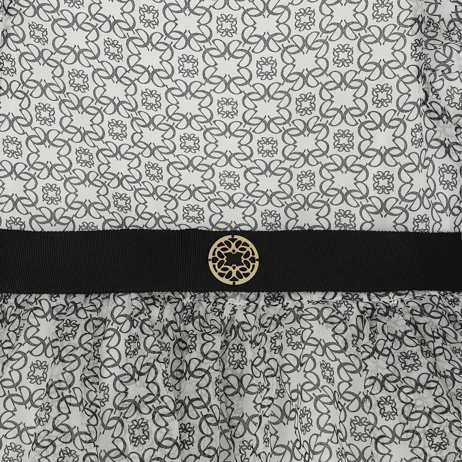 فستان بنات أورجانزا بالشعار باللون الأسود والعاجي, 1, hi-res