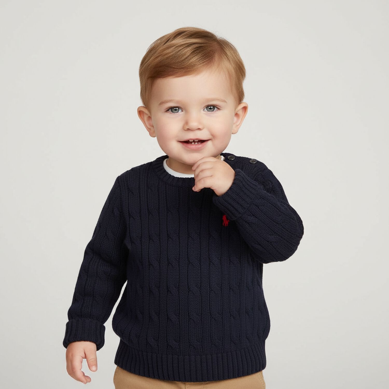 Navy Blue Logo Cable Baby Knit Jumper, 1, hi-res