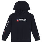 Boys Navy Logo Hooded Top, 1, hi-res