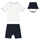 Baby Boys White & Navy Shorts Set, 1, hi-res
