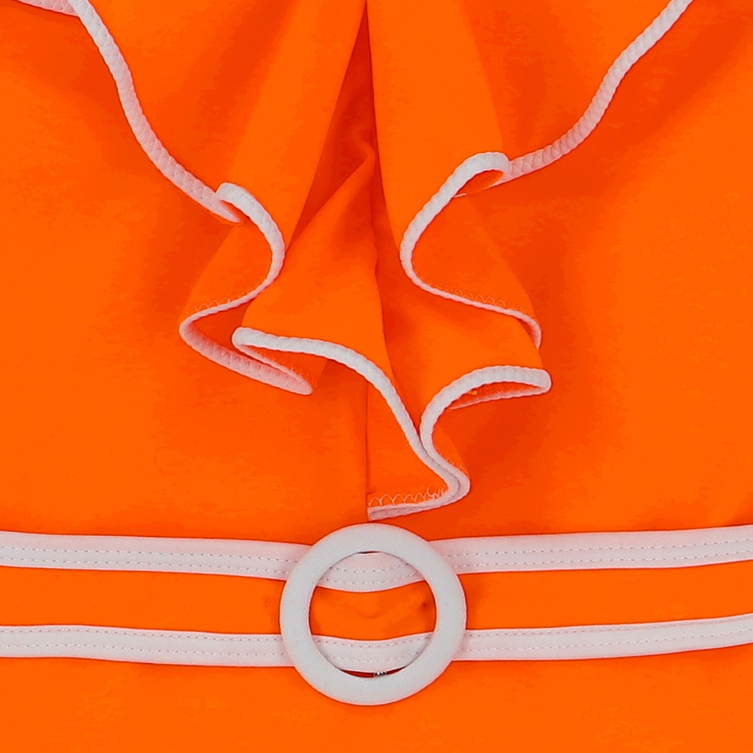 Girls Orange & White Frill Swimsuit, 1, hi-res
