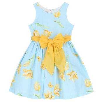 Girls Blue & Yellow Bow Dress