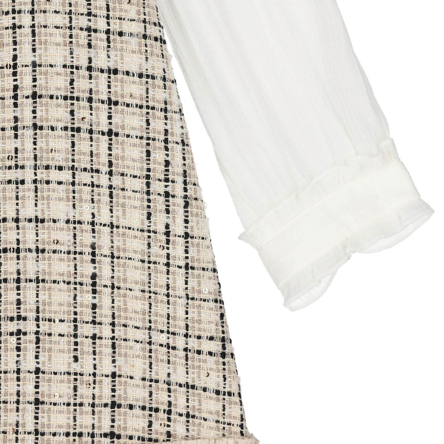 Girls Beige & White Tweed Pinafore Dress, 1, hi-res