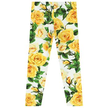 Girls Yellow & White Floral Leggings, 1 Girls Yellow & White Floral Leggings