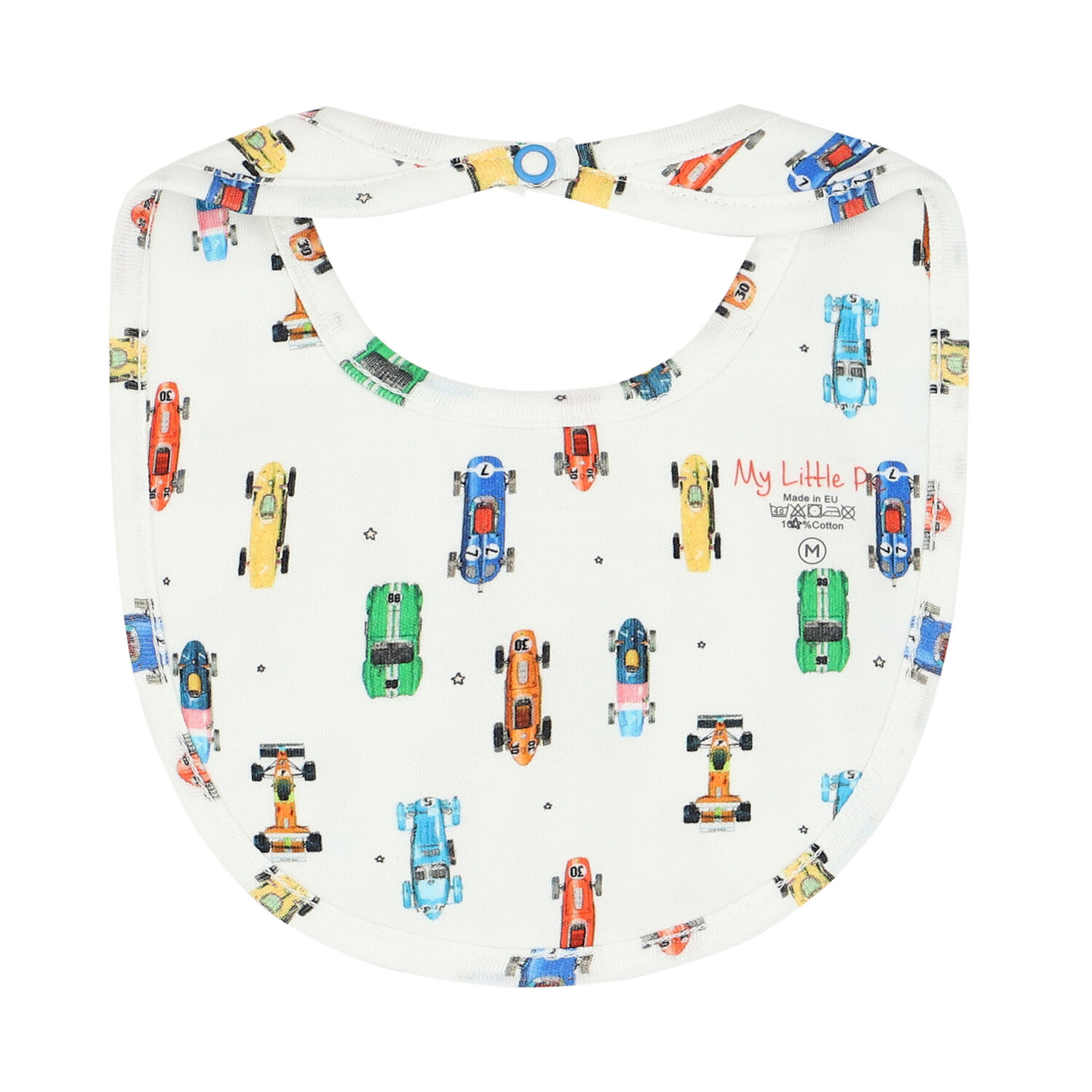 Baby Boys White Car Bib, 1, hi-res