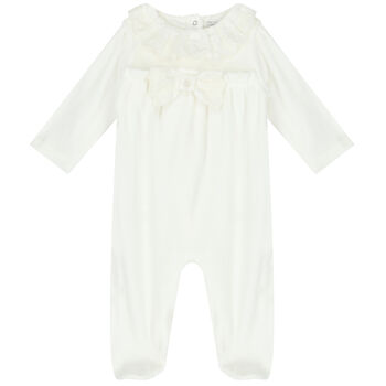 Baby Girls Ivory Bow Babygrow