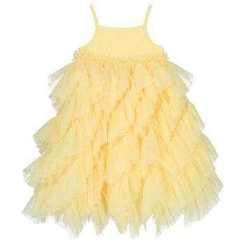 Girls Yellow Tulle Ruffles Dress