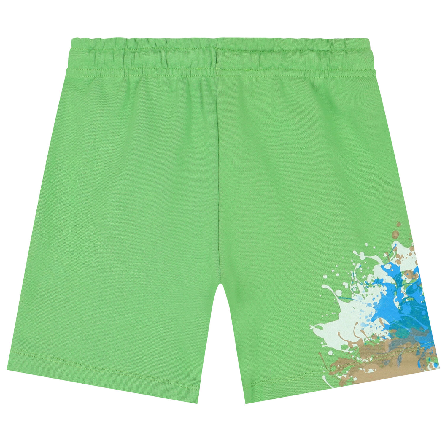 Boys Green Paint Splatter Logo Shorts, 1, hi-res