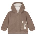 Beige Teddy Bear Hooded Zip Up Top, 1, hi-res