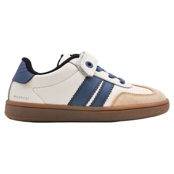 Boys Blue & White Leather Trainers