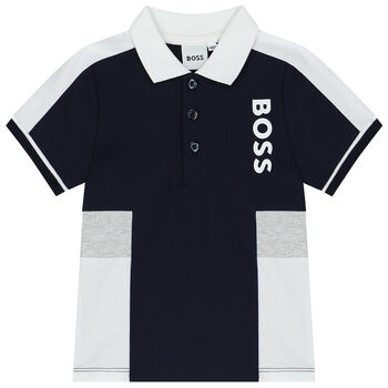 Younger Boys Navy Blue & White Logo Polo Shirt