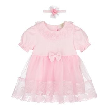 Baby Girls Pink Lace Dress Set
