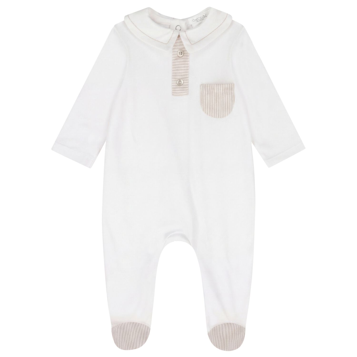 Baby Boys White & Beige Striped Babygrow, 1, hi-res