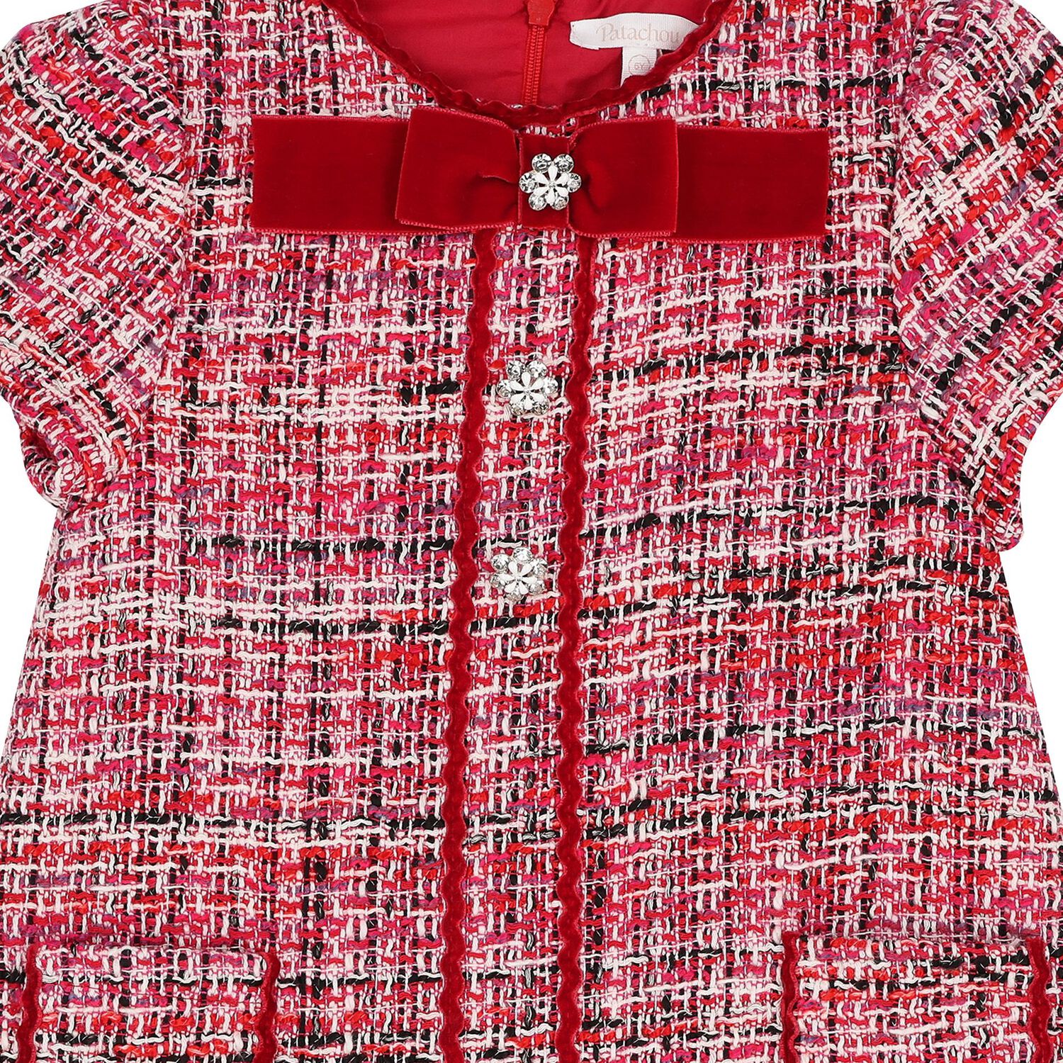Girls Red Bow Tweed Dress, 1, hi-res