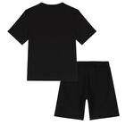 طقم أولاد شورت بالشعار باللون الأسود, 1, hi-res