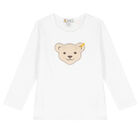 Boys White Teddy Long Sleeve Top, 1, hi-res