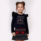Girls Navy Blue Stitched Long Sleeve Top, 1, hi-res