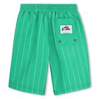 Boys Green Striped Swim Shorts, 1, hi-res
