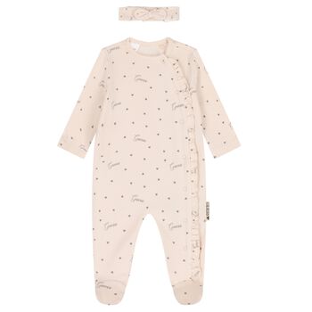 Baby Girls Beige Heart Babygrow Gift Set