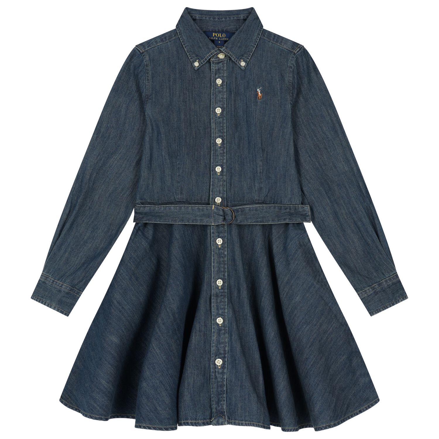 Girls Blue Denim Shirt Dress, 2, hi-res image number null