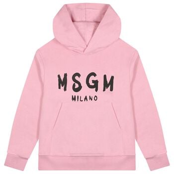 Girls Pink & Black Logo Hooded Top