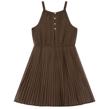 Girls Brown Chiffon Logo Dress