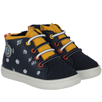 Boys Navy Logo Trainers