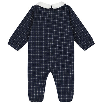 Baby Boys Navy Blue Pima Cotton Logo Babygrow