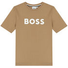 Boys Beige Logo T-Shirt, 1, hi-res