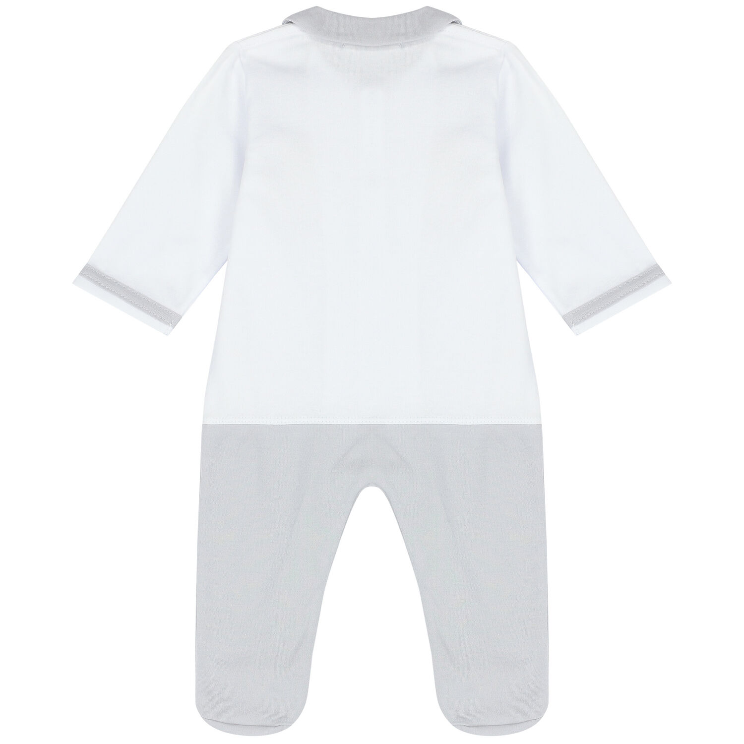 Baby Boys White & Grey Cotton Babygrow, 1, hi-res image number null