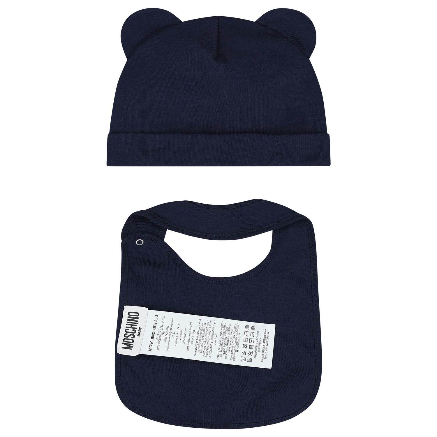 Navy Blue Teddy Bear Logo Hat & Bib Baby Gift Set, 3, hi-res