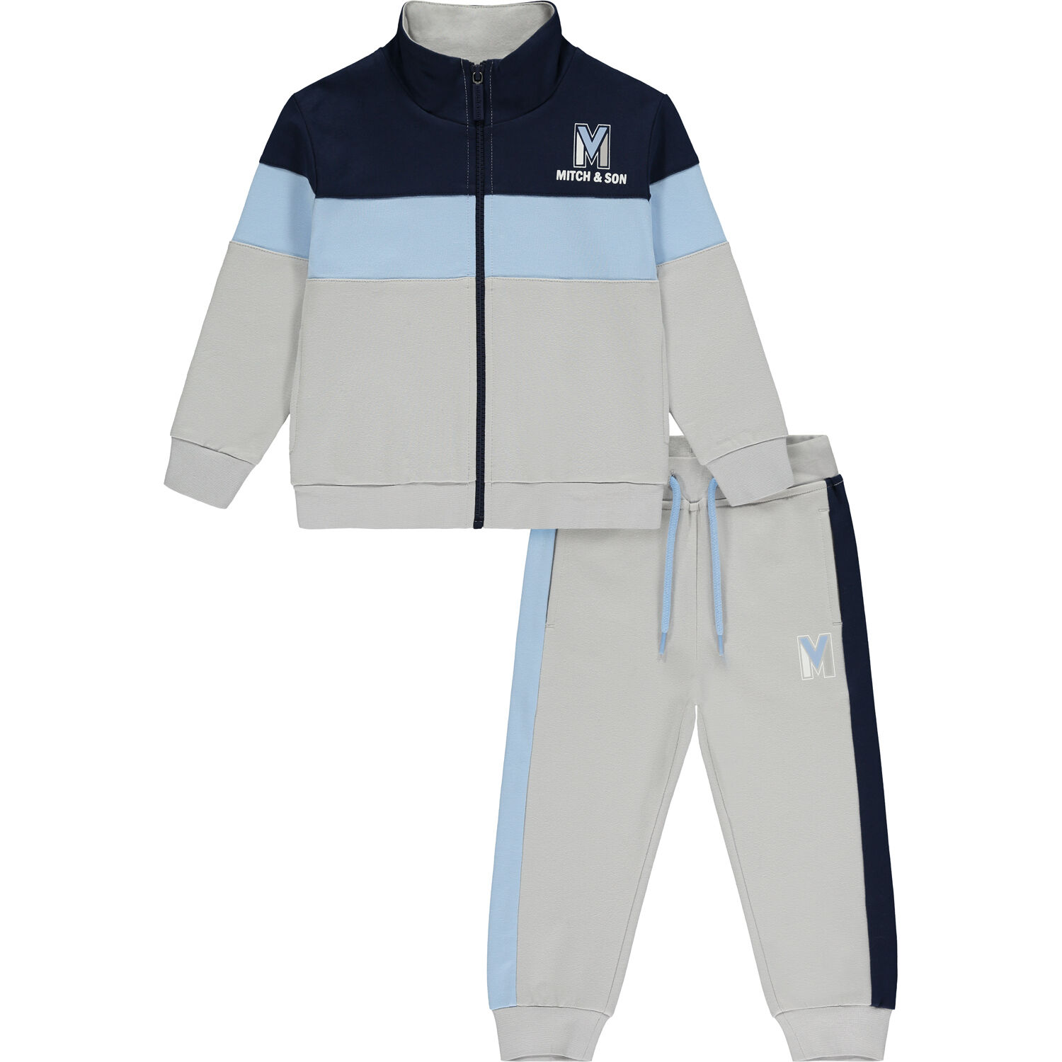 Mitch Son Boys Grey Blue Logo Tracksuit Junior Couture UAE