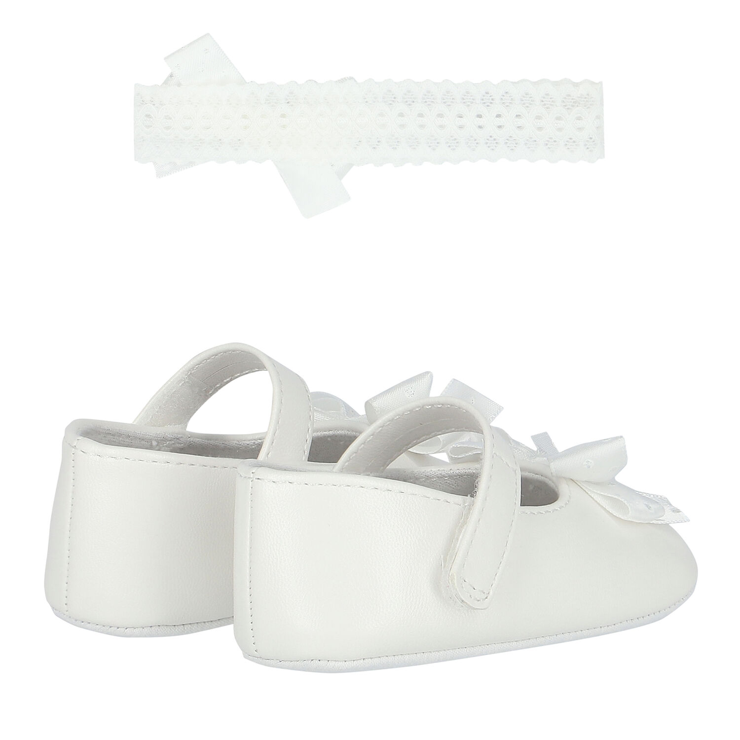 Baby Girls White Shoes & Headband Set, 2, hi-res