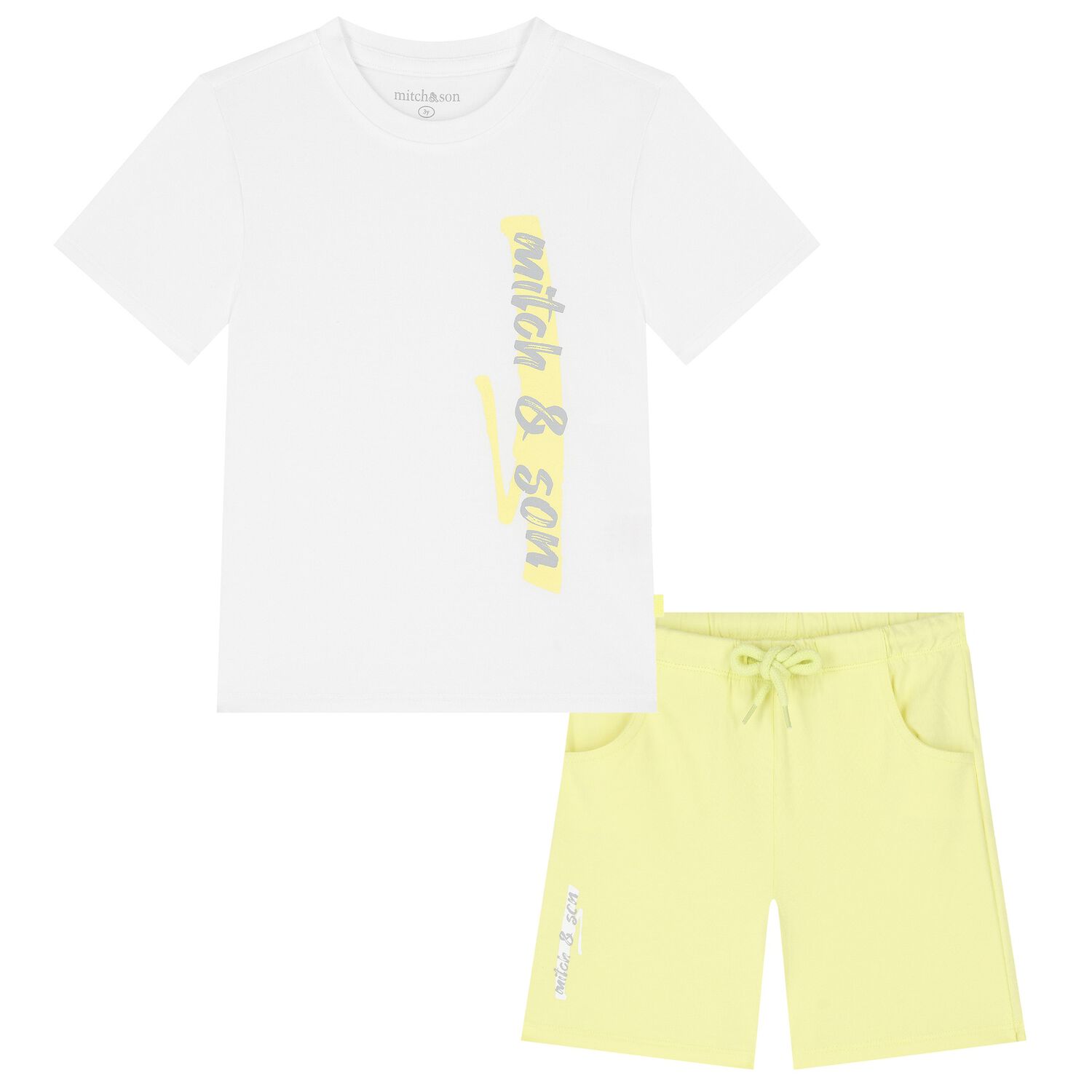 Boys White & Yellow Shorts Set, 1, hi-res image number null