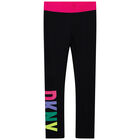 Girls Black & Pink Logo Leggings, 1, hi-res