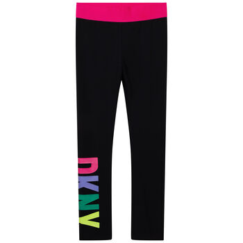 Girls Black & Pink Logo Leggings 