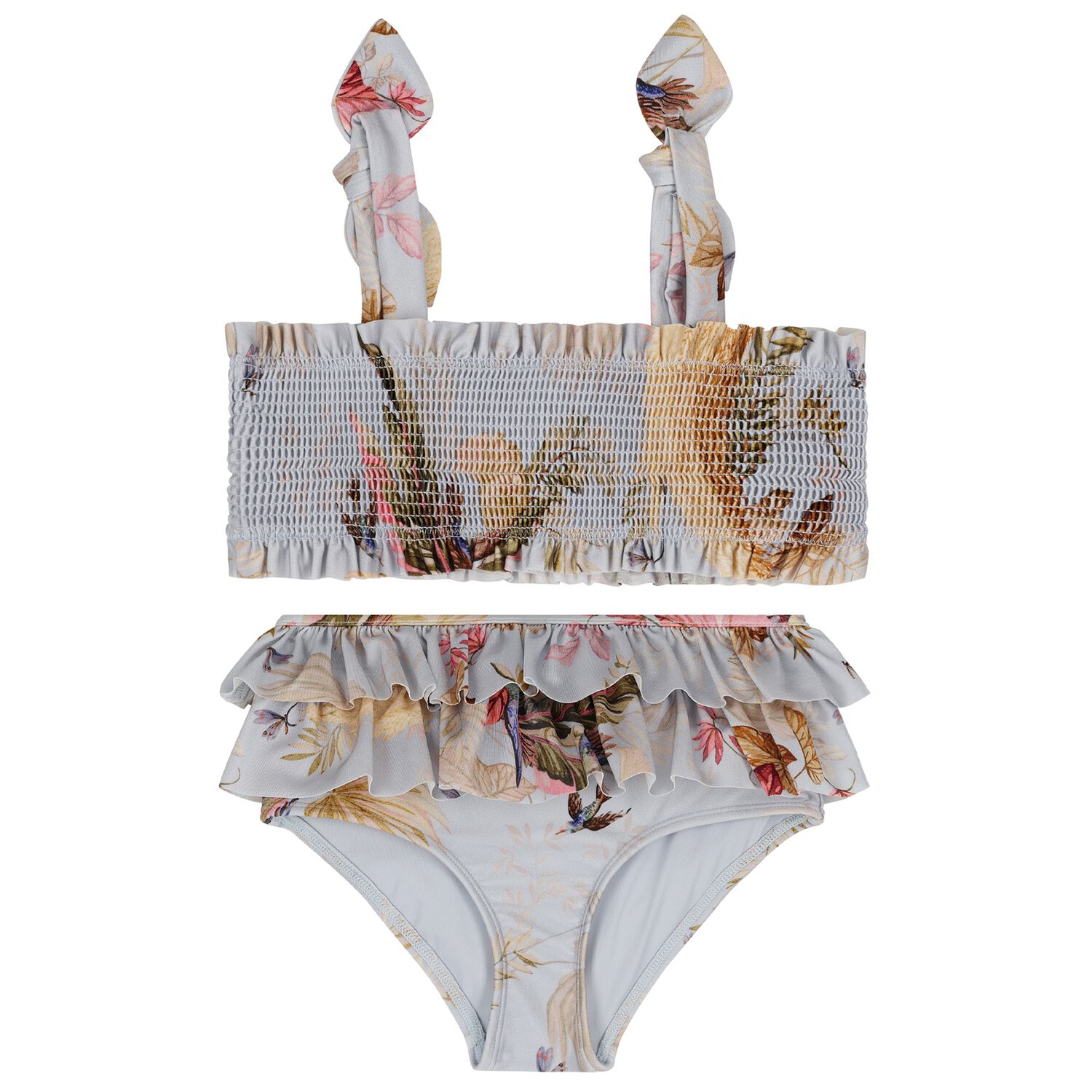 Girls Blue Floral Bikini, 1, hi-res