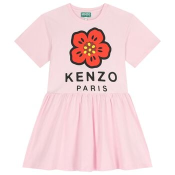 فستان بنات مزين بالزهور باللون الوردي