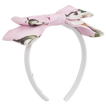 Girls White & Pink Bow Headband