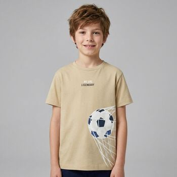 Boys Beige Football T-Shirt