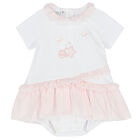 Baby Girls White & Pink Bunny Romper, 2, hi-res