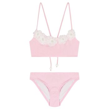 بيكيني اطفال مزين بزهور ثري دي باللون الوردي للبنات 
