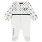 Baby Boys White & Navy Blue Logo Babygrow Set, 1, hi-res