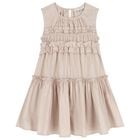 Girls Gold Poplin Ruffle Dress, 1, hi-res