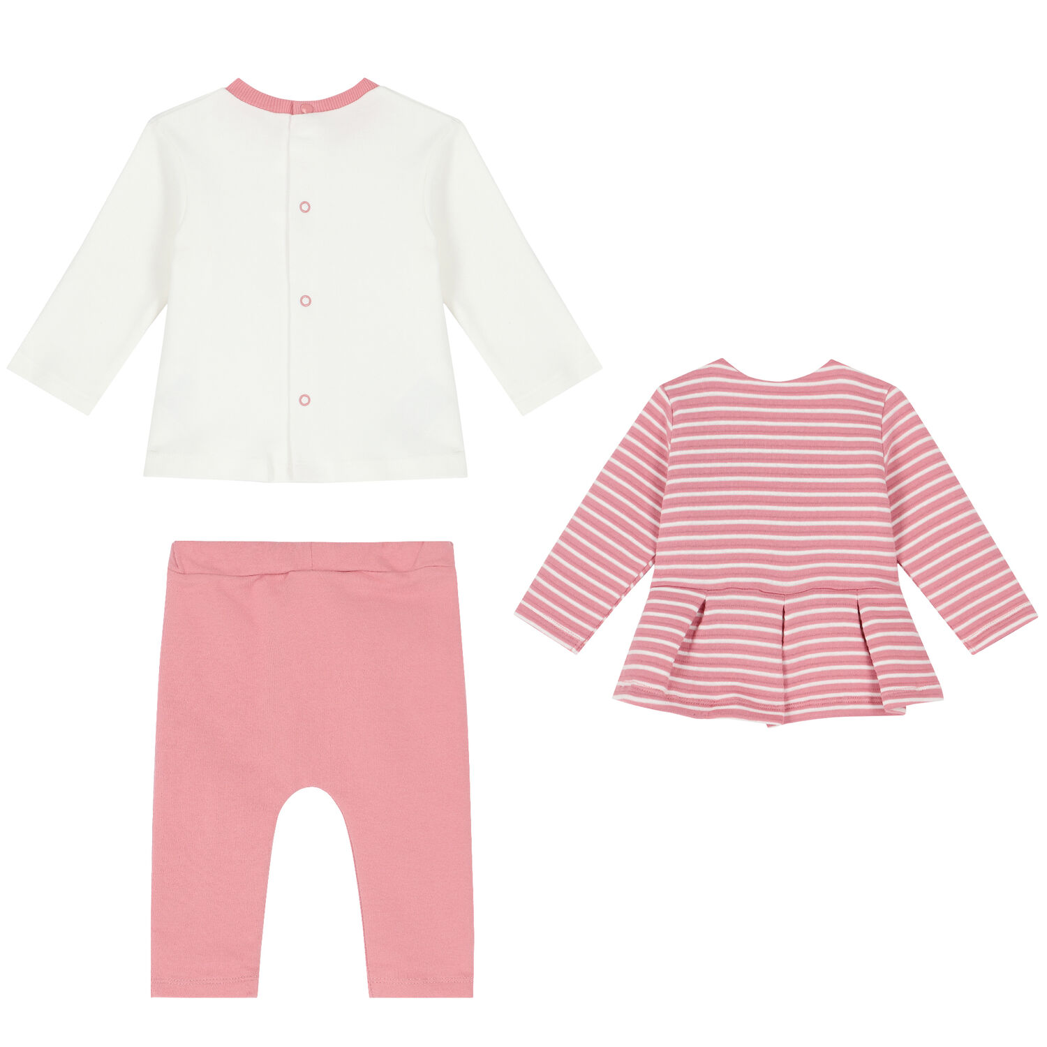 Baby Girls Pink & White 3 Piece Tracksuit, 1, hi-res