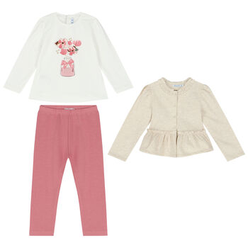 Younger Girls Ivory & Pink Leggings Set